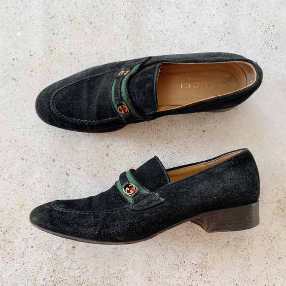 Gucci Shoes - Gucci Black Velvet Loafers with Signature Web Detail